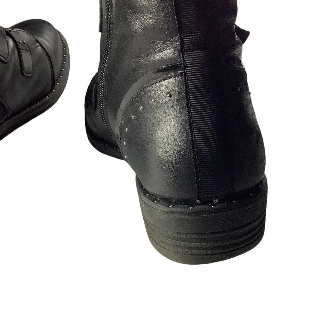 Steve Madden Women's Pursue Boots Black Leather Studded‎ Buckle Straps Ankle 8M